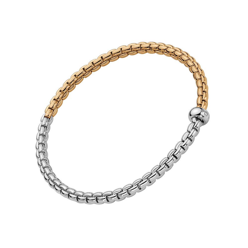 FOPE Eka Flex'It Yellow & White Gold Bracelet with Single Diamond Rondel, 6.69