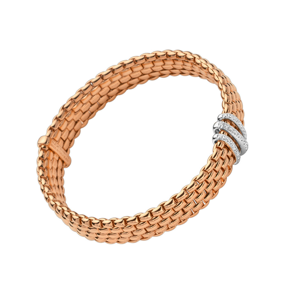 FOPE Panorama Flex'It Rose & White Gold Bracelet with 3 Diamond Rondels, 6.3
