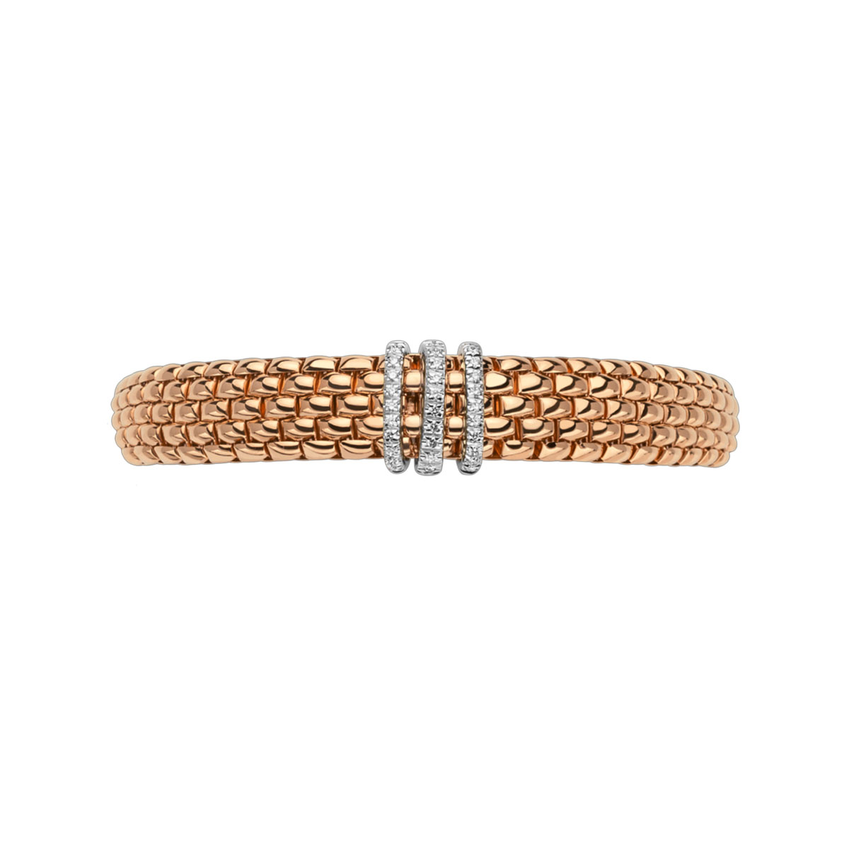 FOPE Panorama Flex'It Rose & White Gold Bracelet with 3 Diamond Rondels, 6.3