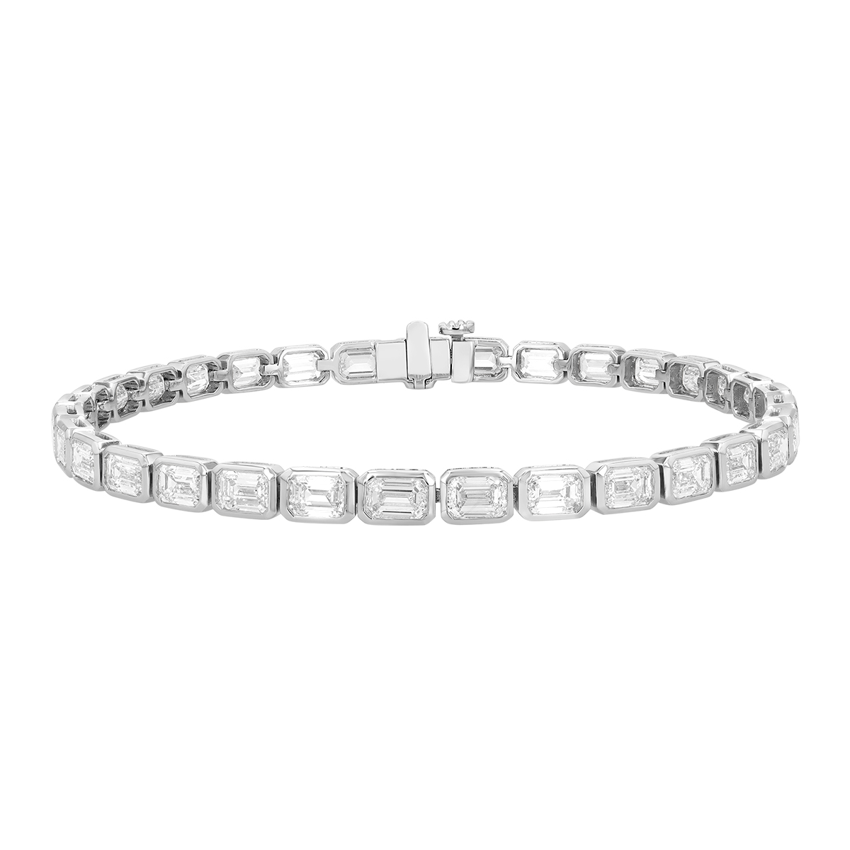 Bezel Set Emerald Cut Diamond Tennis Bracelet in White Gold, 7