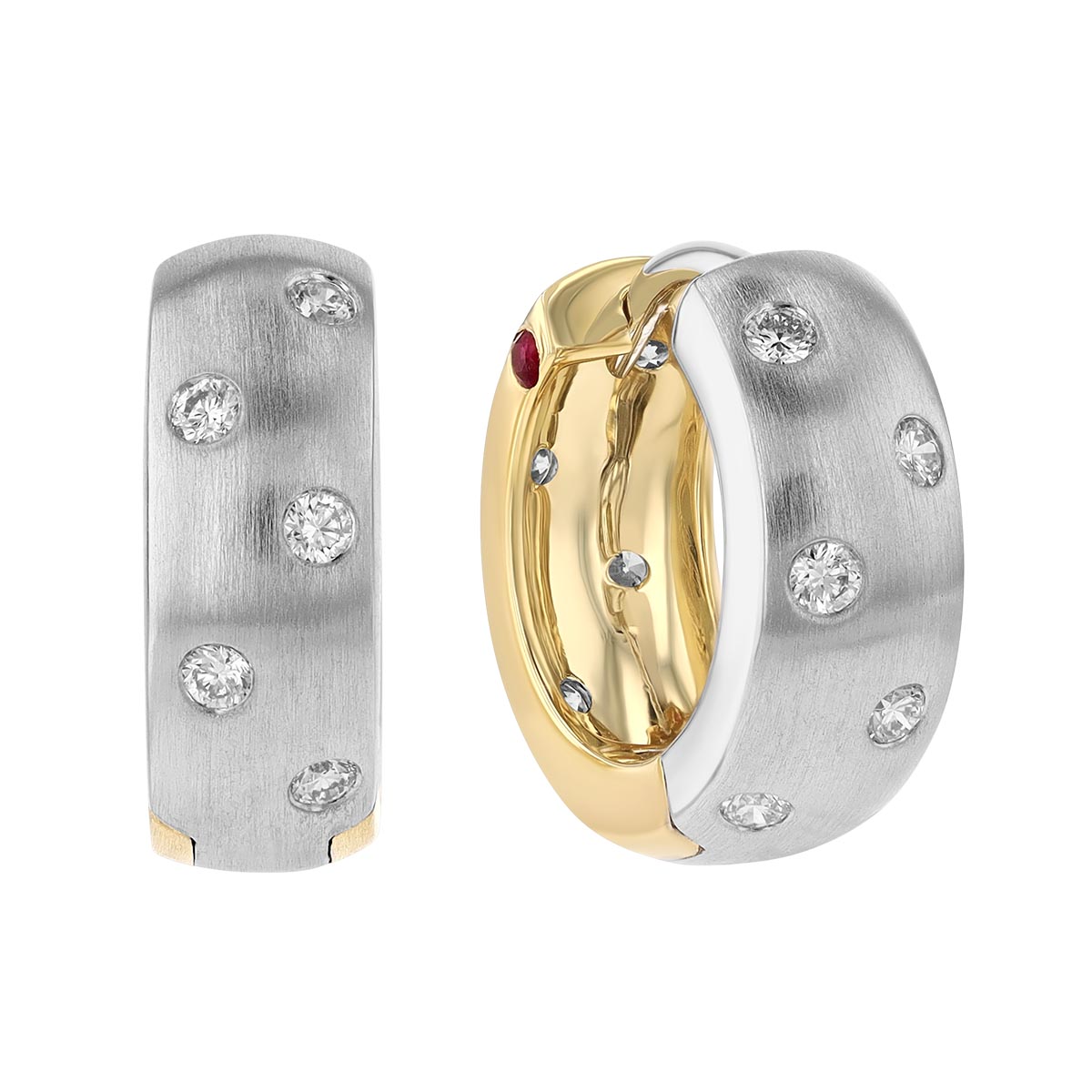 Roberto Coin Flush Set Diamond Huggie Hoop Earrings in Two Tone