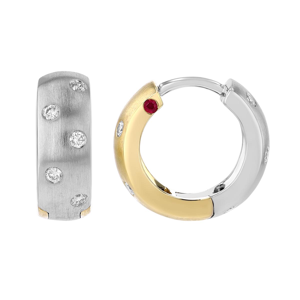 Roberto Coin Flush Set Diamond Huggie Hoop Earrings in Two Tone