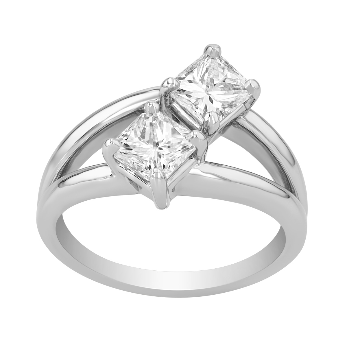 Cushion & Radiant Cut Diamond Duo Split Band Ring in White Gold