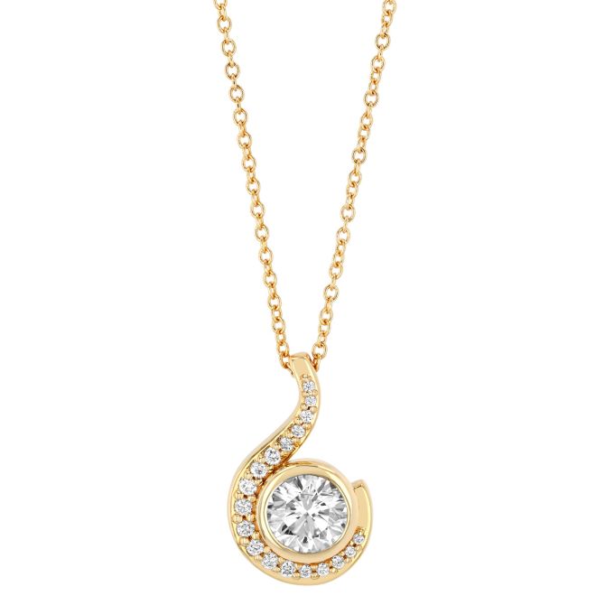 Round Diamond Swirl Pendant in Yellow Gold, 18"