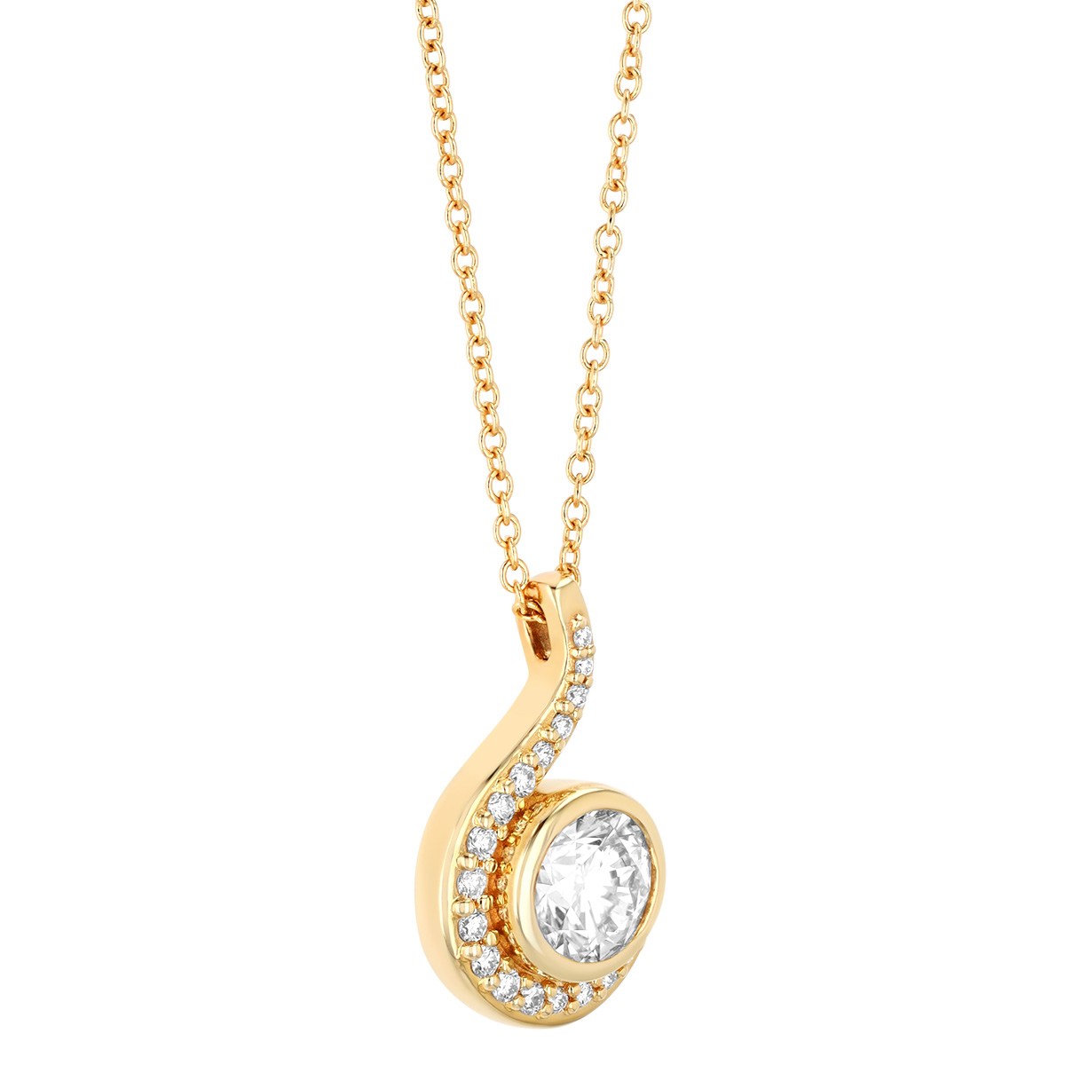 Round Diamond Swirl Pendant in Yellow Gold, 18