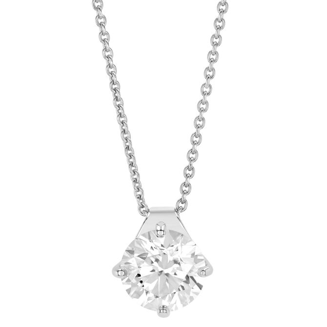 Round Diamond Solitaire Pendant in White Gold, 18", 1.10 ct