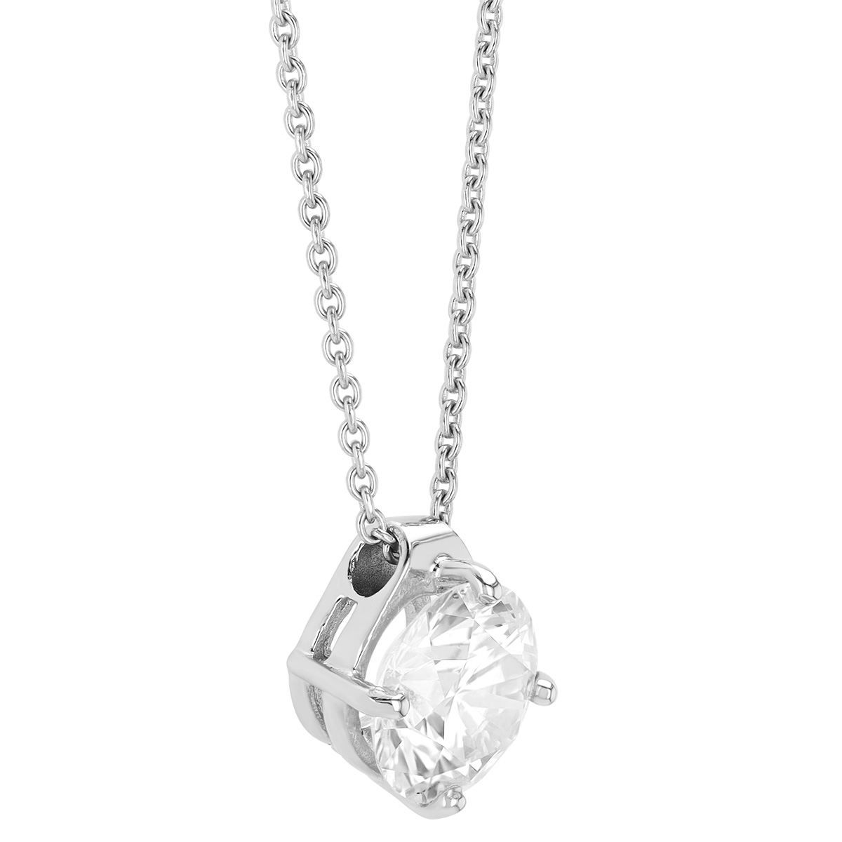 Round Diamond Solitaire Pendant in White Gold, 18