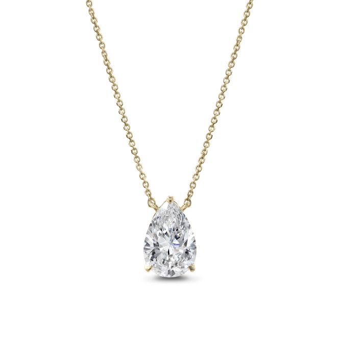 Clarity Diamond Signature Lab-Grown Pear Diamond Solitaire Pendant in Yellow Gold, 18", 2.09 ct