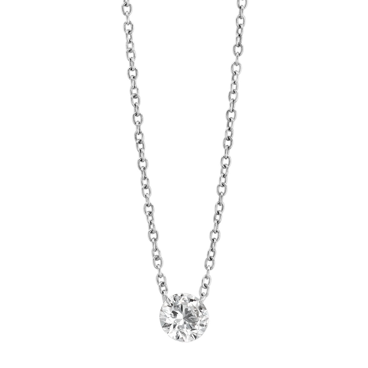 Aresa Round Diamond Solitaire Pendant in White Gold, 18