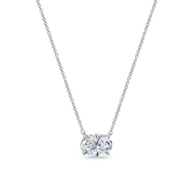 Clarity Diamond Signature Lab-Grown Oval Diamond Pendant in White Gold, 18", 1.08 ct