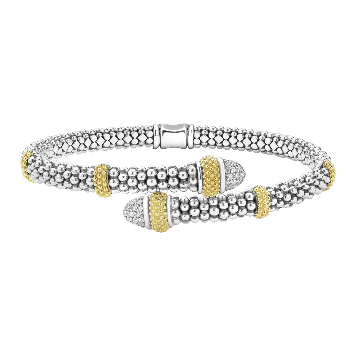 LAGOS Caviar Lux Diamond Versa Bypass Bracelet in Yellow Gold & Sterling Silver, 7