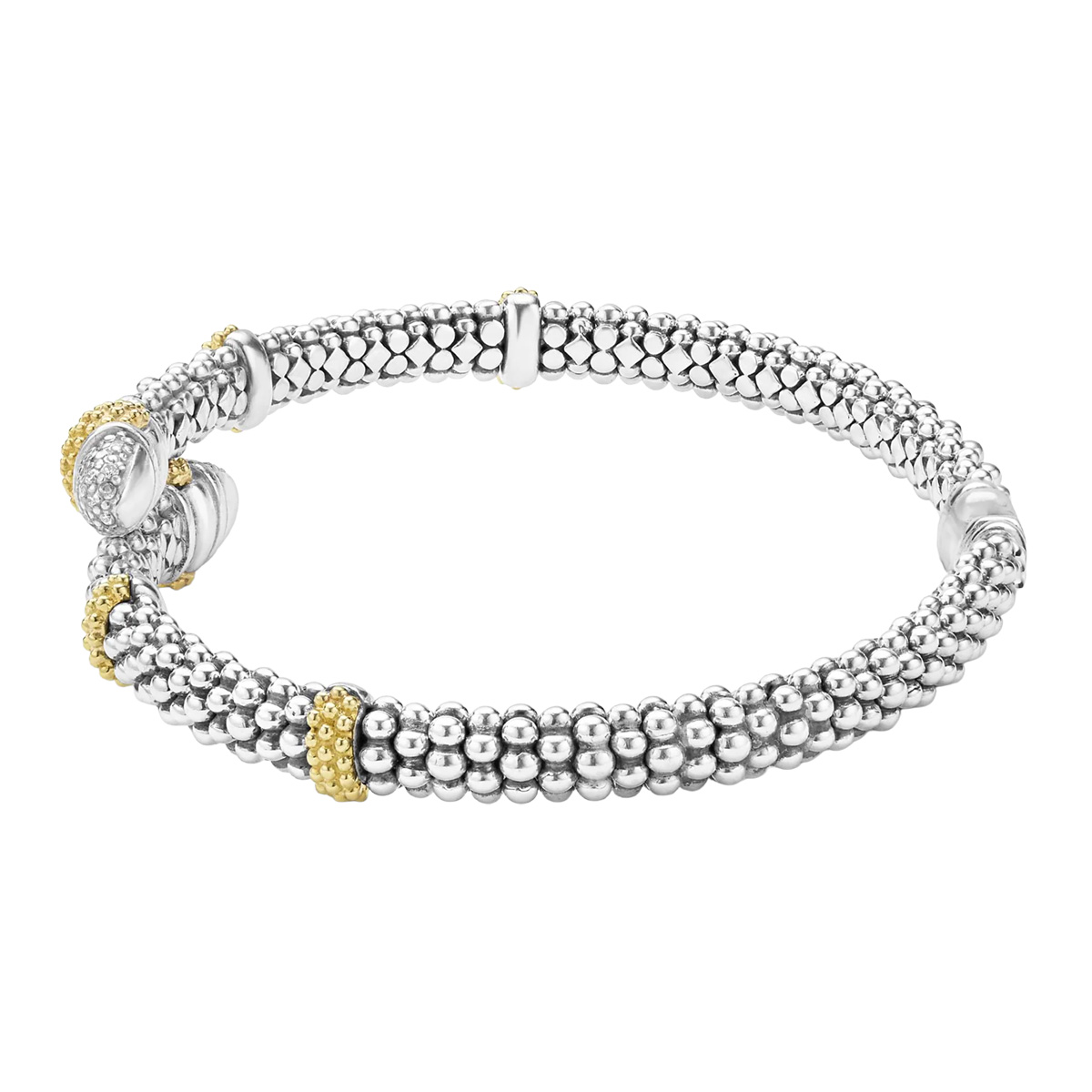 LAGOS Caviar Lux Diamond Versa Bypass Bracelet in Yellow Gold & Sterling Silver, 7