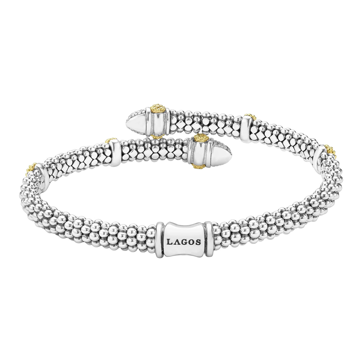LAGOS Caviar Lux Diamond Versa Bypass Bracelet in Yellow Gold & Sterling Silver, 7