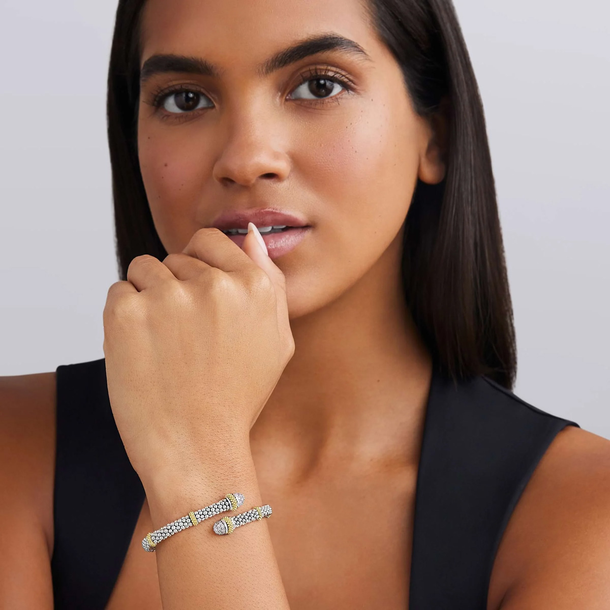 LAGOS Caviar Lux Diamond Versa Bypass Bracelet in Yellow Gold & Sterling Silver, 7