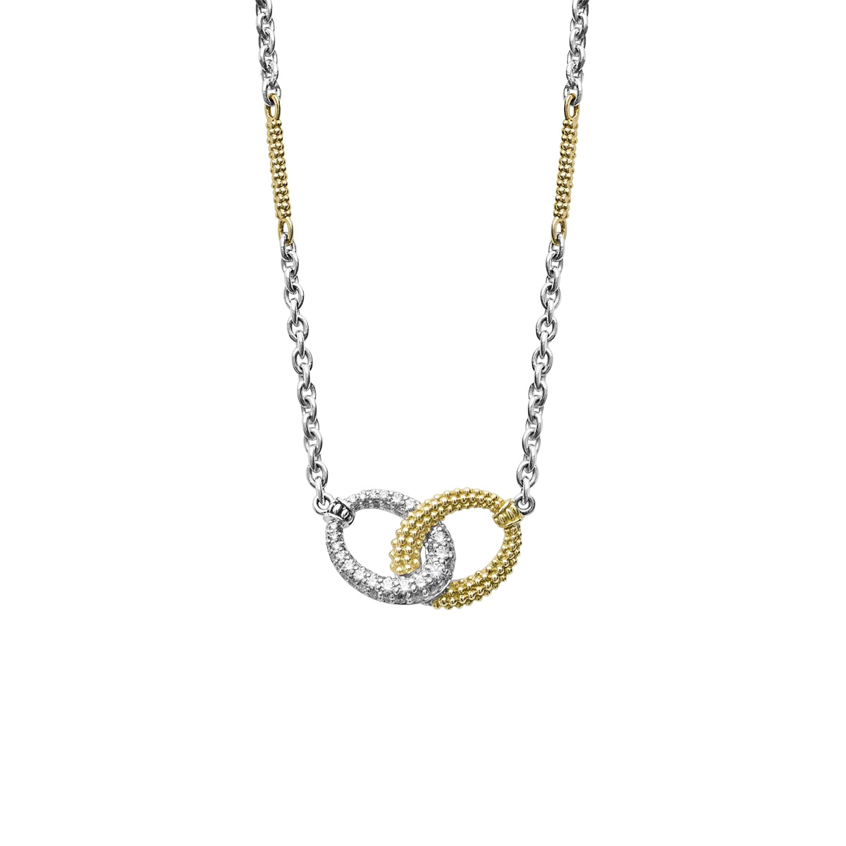 LAGOS Caviar Lux Diamond Link Necklace in Yellow Gold & Sterling Silver, 18
