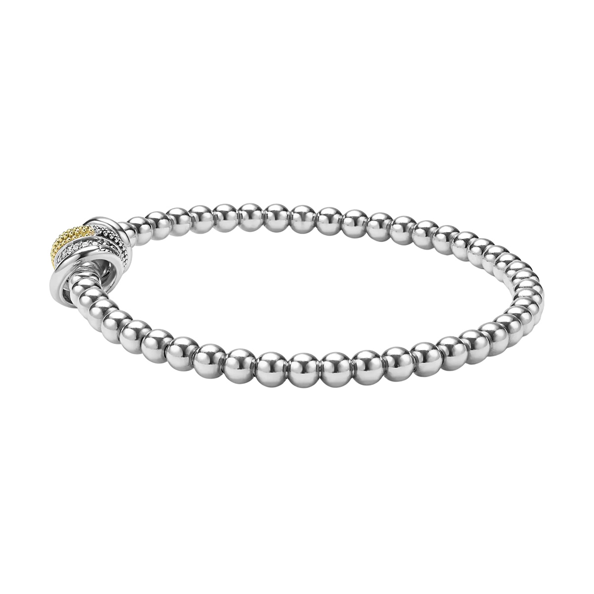 LAGOS Caviar Lux Diamond Four Ring Stretch Bracelet in Yellow Gold & Sterling Silver, 7