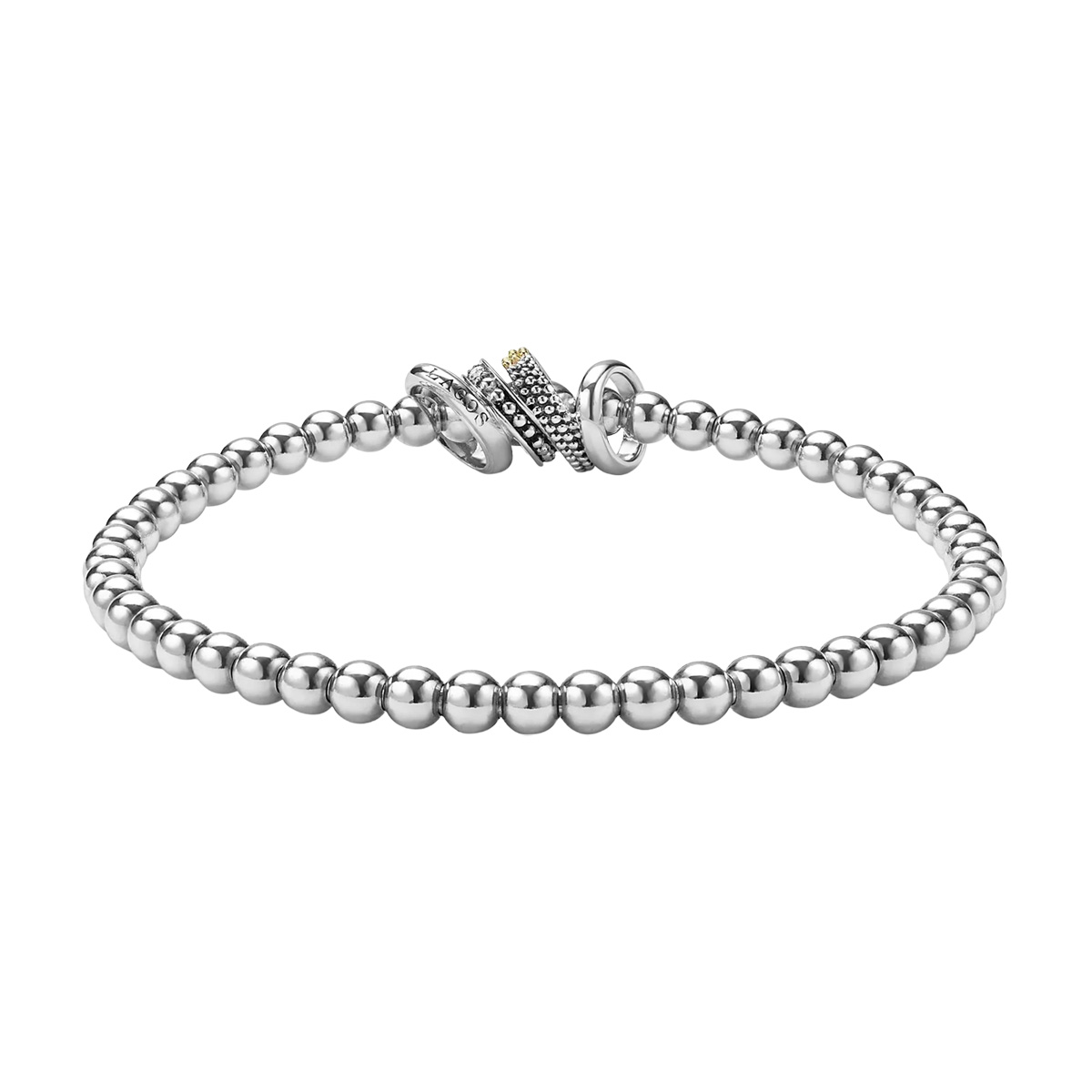 LAGOS Caviar Lux Diamond Four Ring Stretch Bracelet in Yellow Gold & Sterling Silver, 7