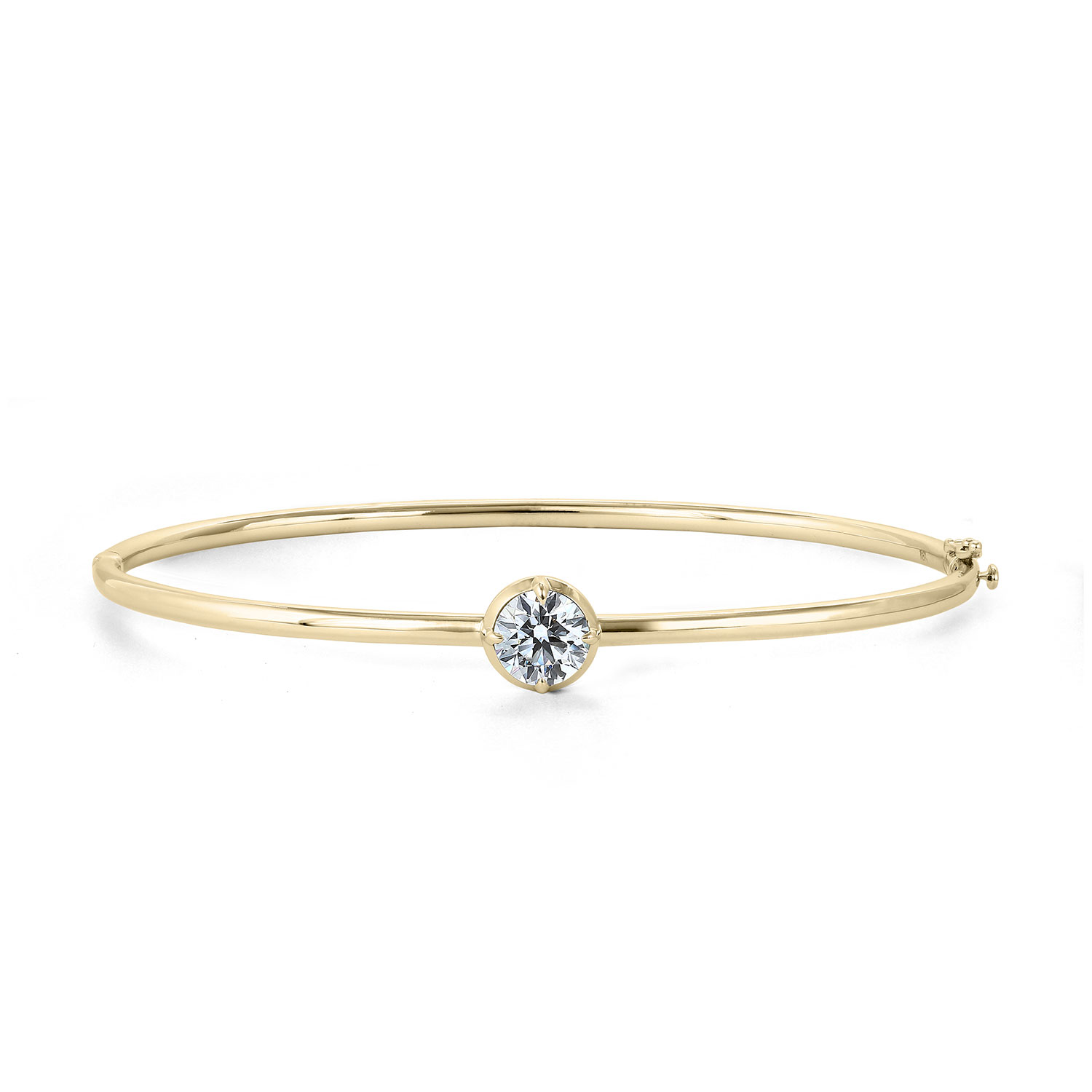 Clarity Diamond Lab-Grown Round Diamond Hinged Bangle Bracelet in Yellow Gold, 1.08 ct