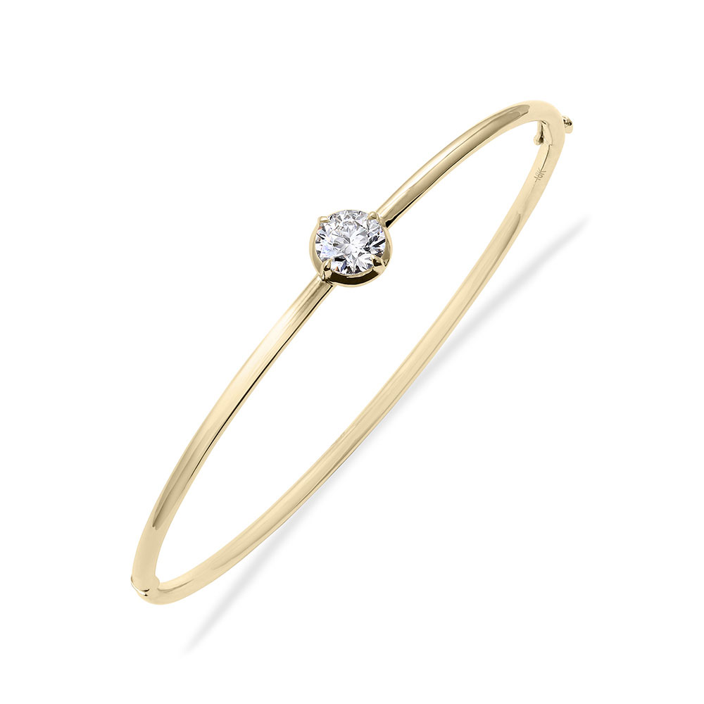 Clarity Diamond Lab-Grown Round Diamond Hinged Bangle Bracelet in Yellow Gold, 1.08 ct