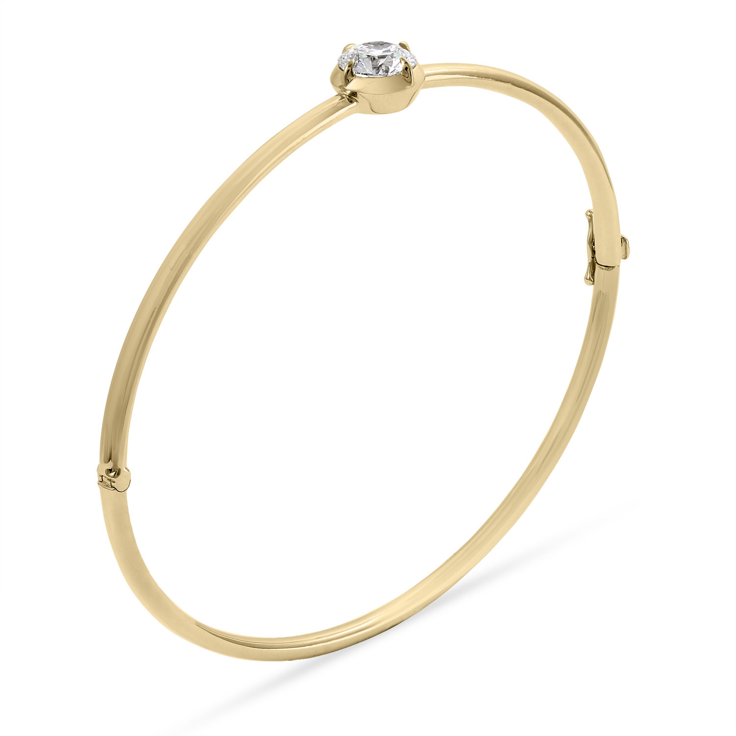 Clarity Diamond Lab-Grown Round Diamond Hinged Bangle Bracelet in Yellow Gold, 1.08 ct