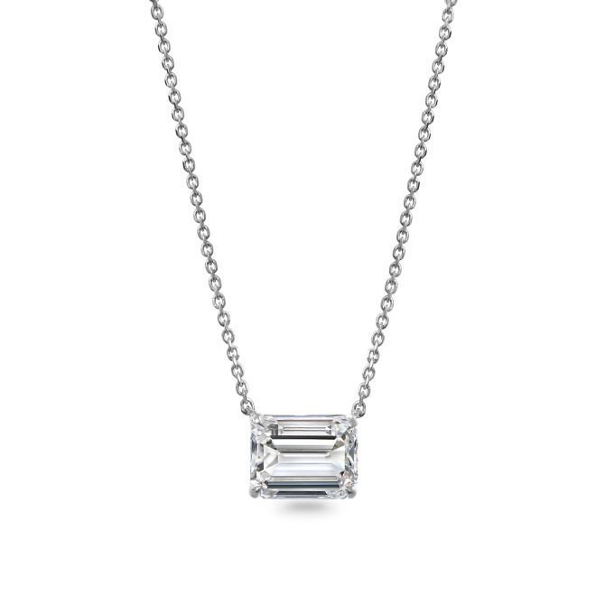 Clarity Diamond Signature Lab-Grown Emerald Cut Diamond Pendant in White Gold, 18", 1.63 ct