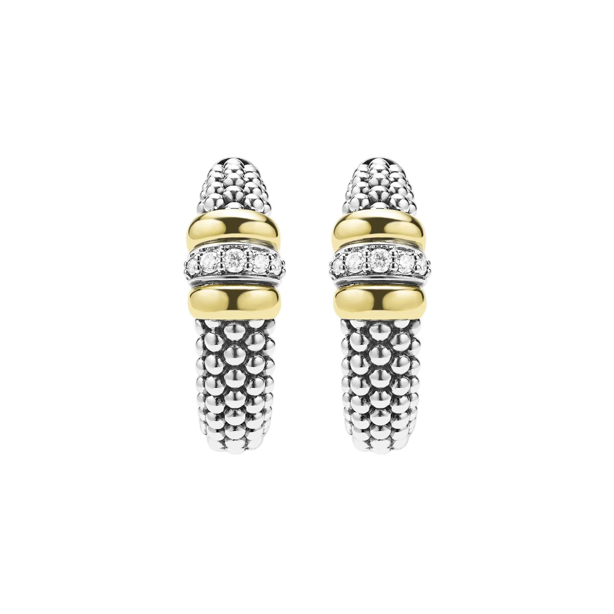 LAGOS Signature Caviar Diamond & Yellow Gold Station Beaded Hoop Earrings in Sterling Silver