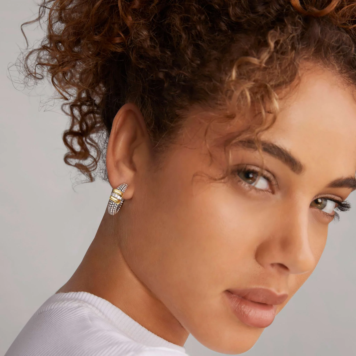 LAGOS Signature Caviar Diamond & Yellow Gold Station Beaded Hoop Earrings in Sterling Silver