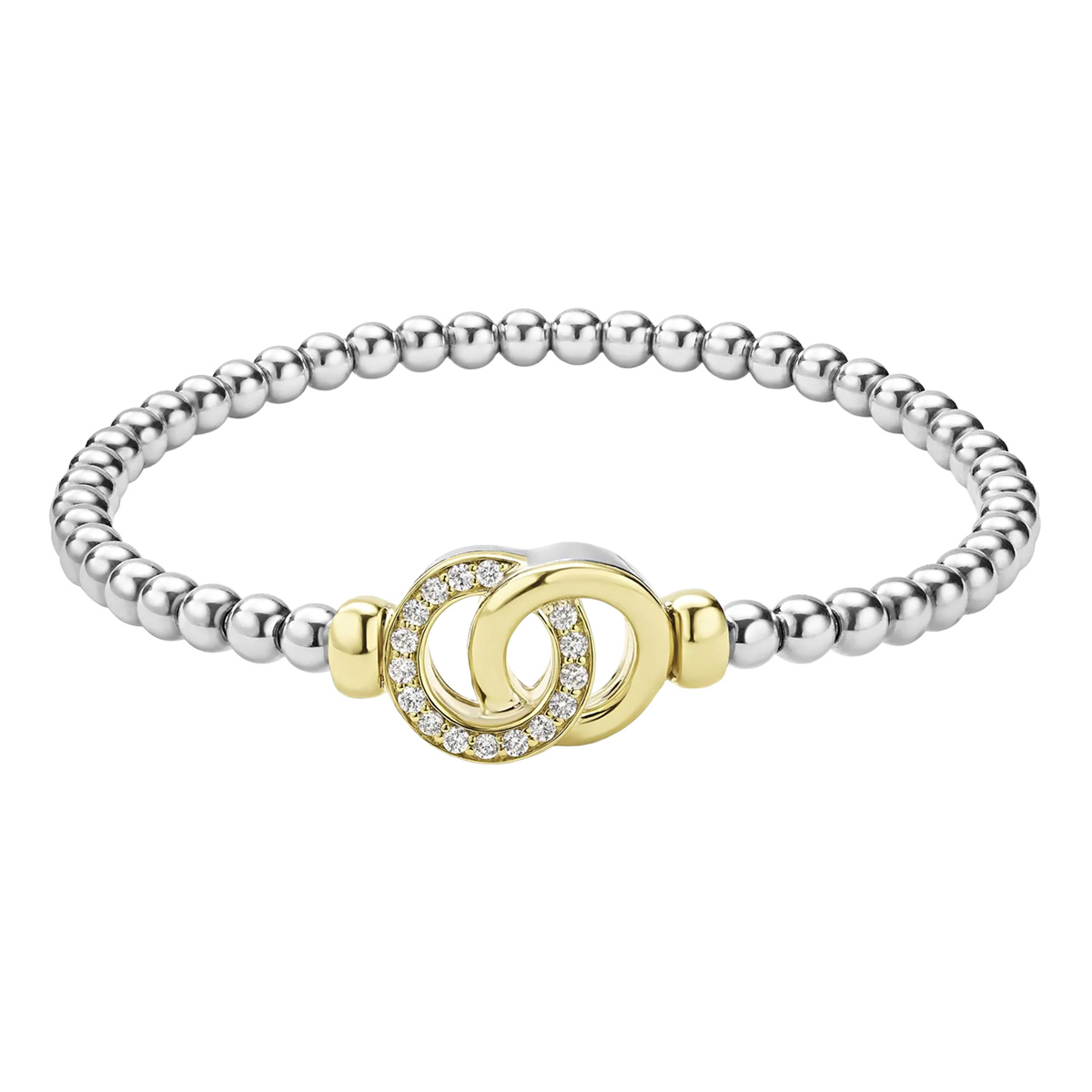 LAGOS Caviar Diamond Interlocking Stretch Bracelet in Sterling Silver & Yellow Gold