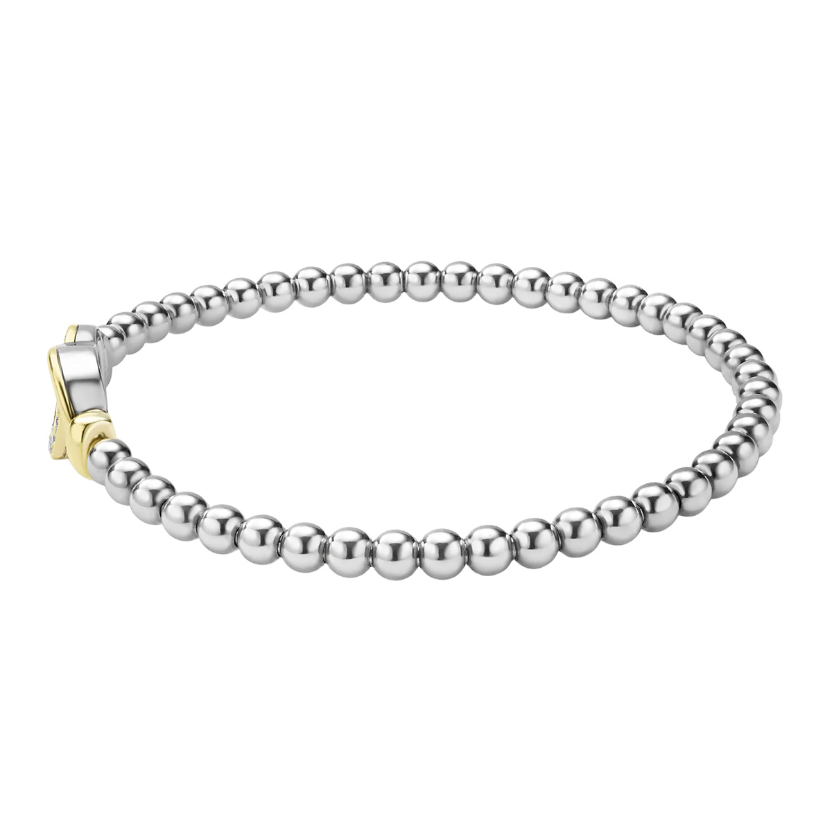 LAGOS Caviar Diamond Interlocking Stretch Bracelet in Sterling Silver & Yellow Gold