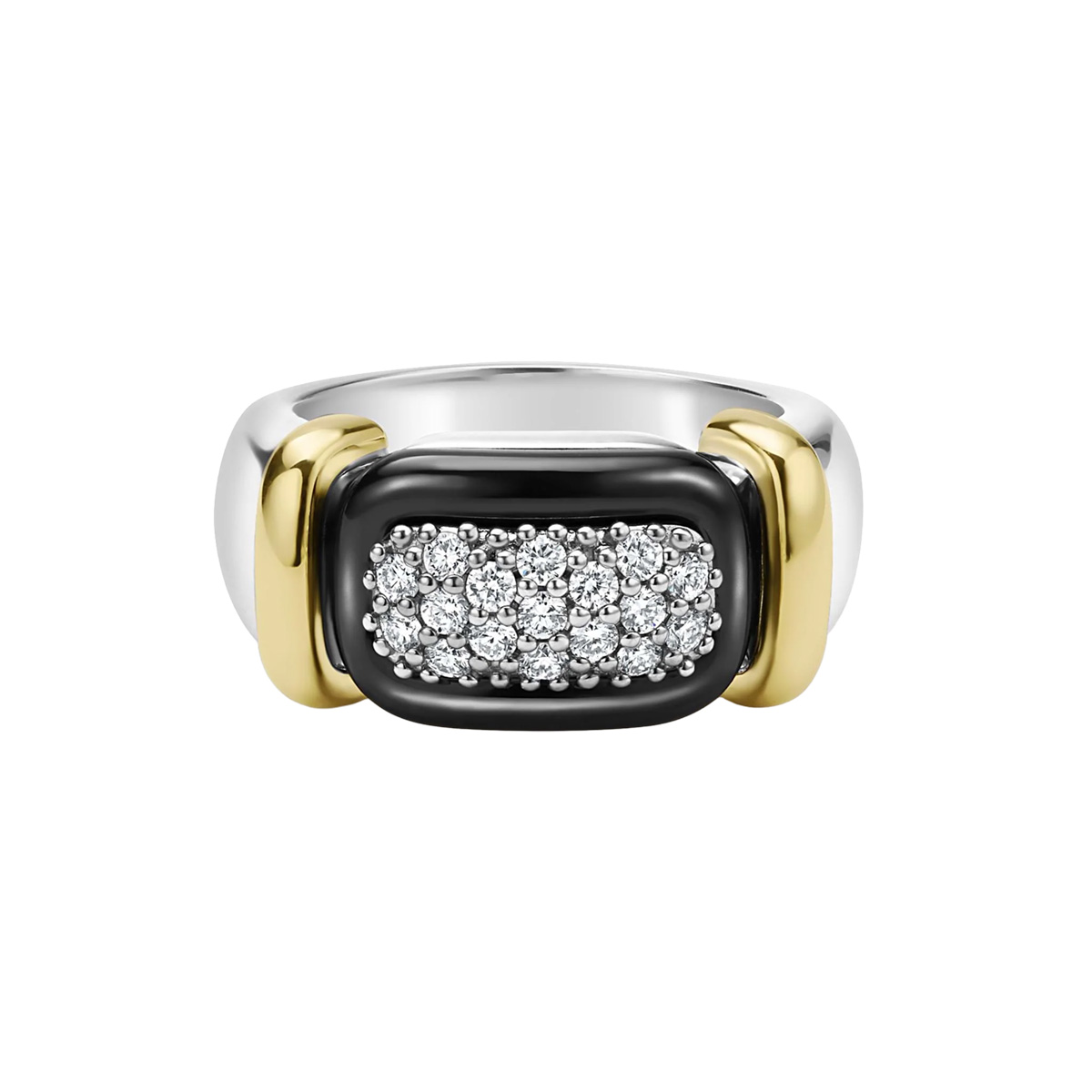 LAGOS Black Caviar Diamond Pavé Ring in Sterling Silver, Yellow Gold, & Black Ceramic