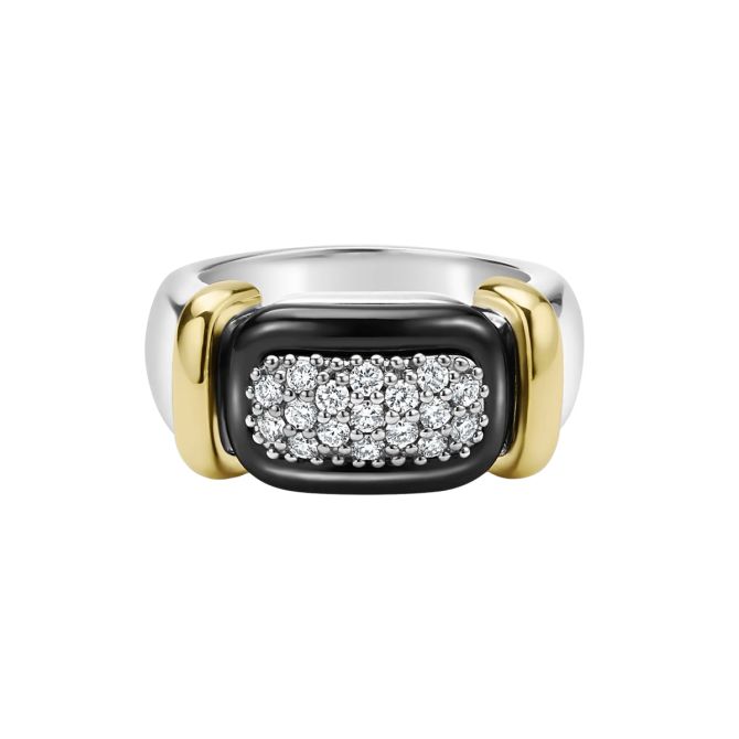 LAGOS Black Caviar Diamond Pavé Ring in Sterling Silver, Yellow Gold, & Black Ceramic