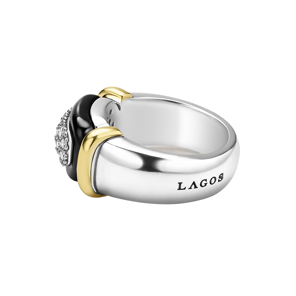 LAGOS Black Caviar Diamond Pavé Ring in Sterling Silver, Yellow Gold, & Black Ceramic