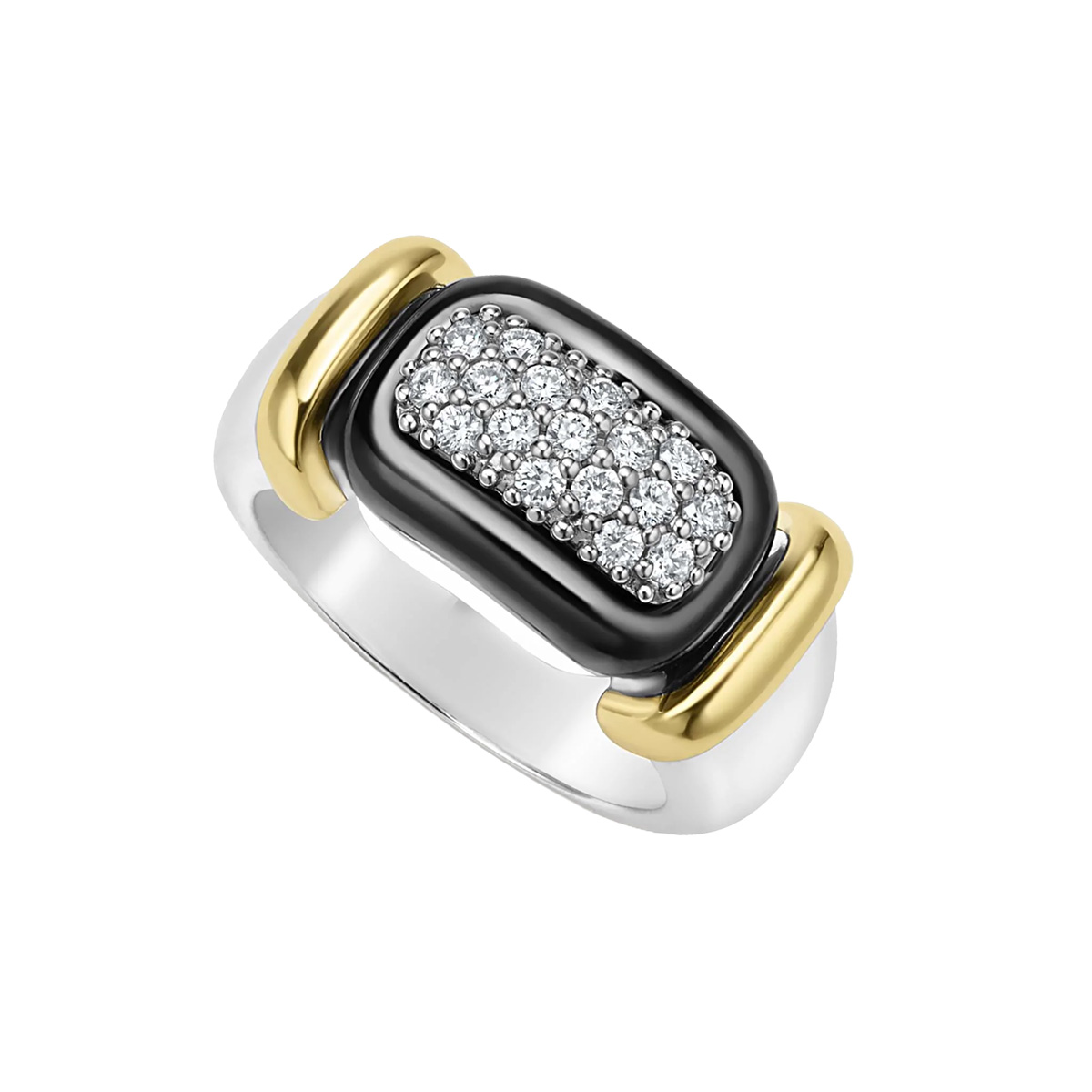 LAGOS Black Caviar Diamond Pavé Ring in Sterling Silver, Yellow Gold, & Black Ceramic