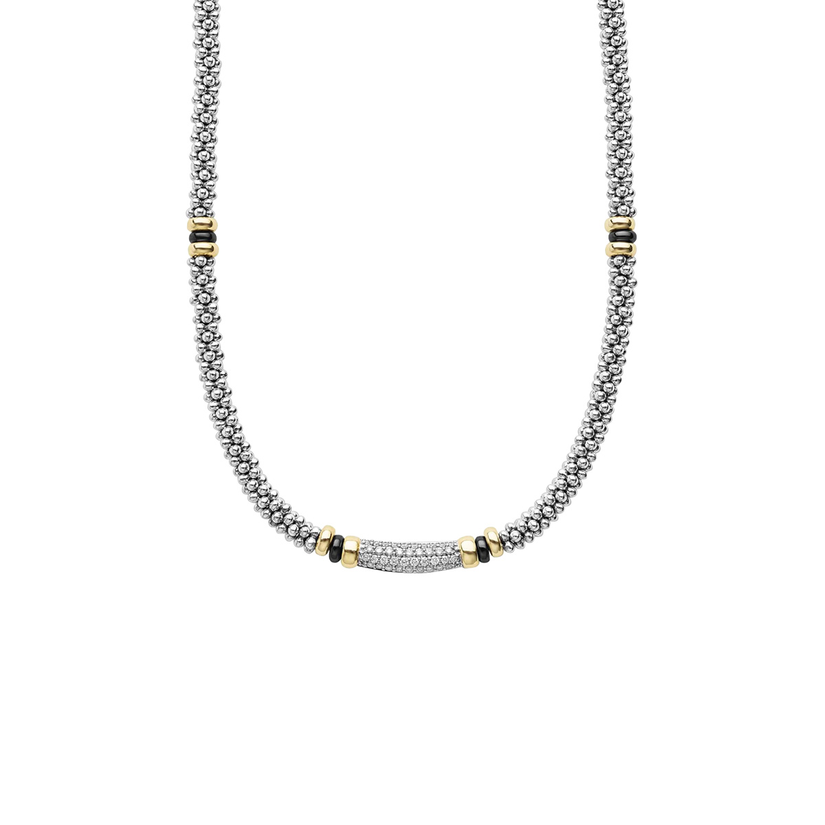 LAGOS Black Caviar Diamond Pavé Station Necklace in Sterling Silver, Yellow Gold, & Black Ceramic
