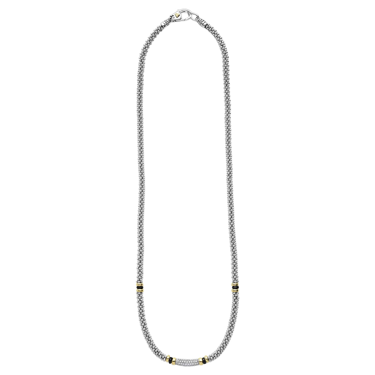 LAGOS Black Caviar Diamond Pavé Station Necklace in Sterling Silver, Yellow Gold, & Black Ceramic