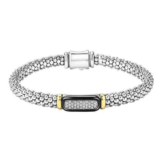 LAGOS Black Caviar Diamond Pavé Bracelet in Sterling Silver, Yellow Gold, & Black Ceramic, 6 mm