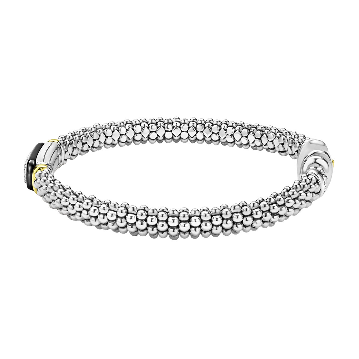 LAGOS Black Caviar Diamond Pavé Bracelet in Sterling Silver, Yellow Gold, & Black Ceramic, 6 mm