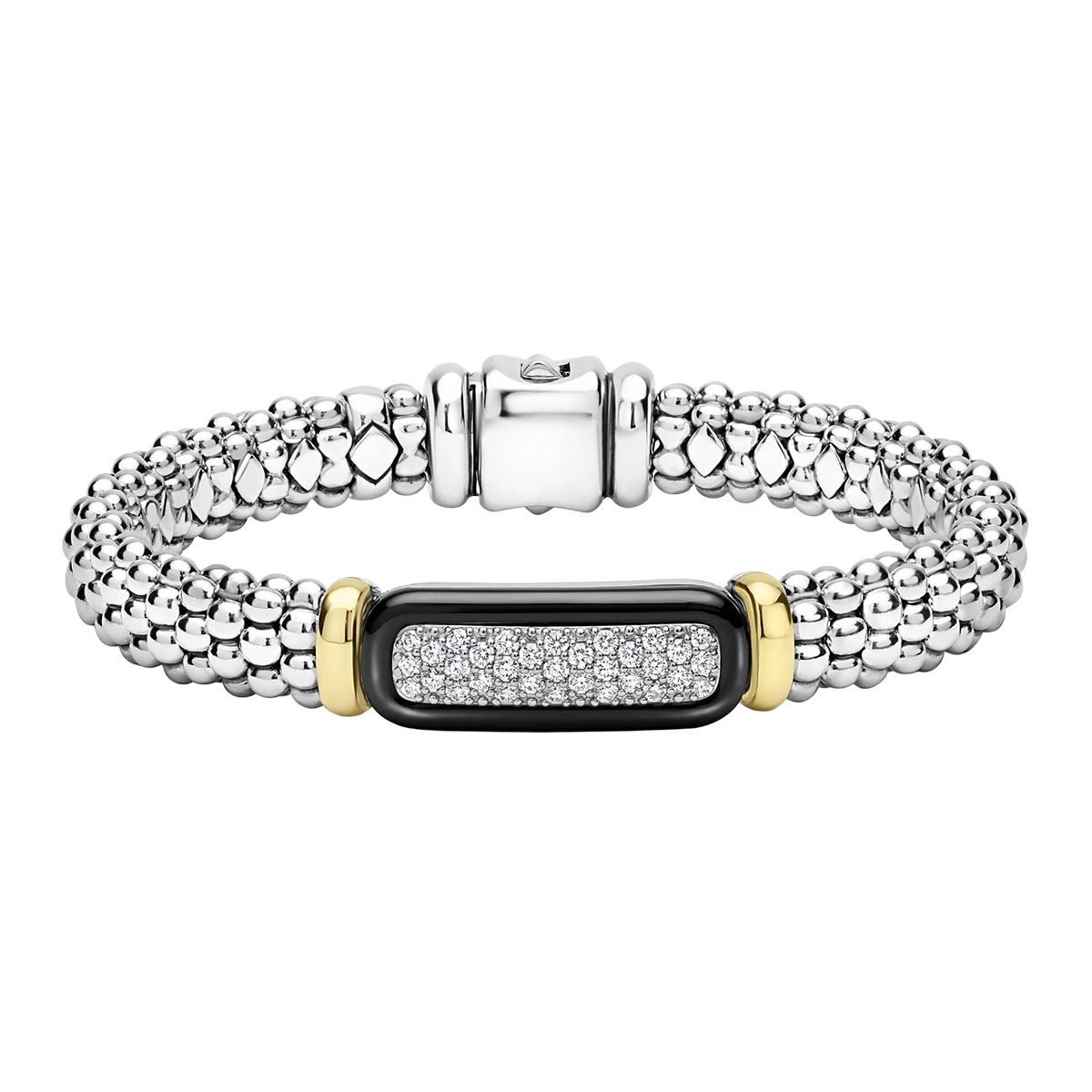LAGOS Black Caviar Diamond Pavé Bracelet in Sterling Silver, Yellow Gold, & Black Ceramic, 9 mm
