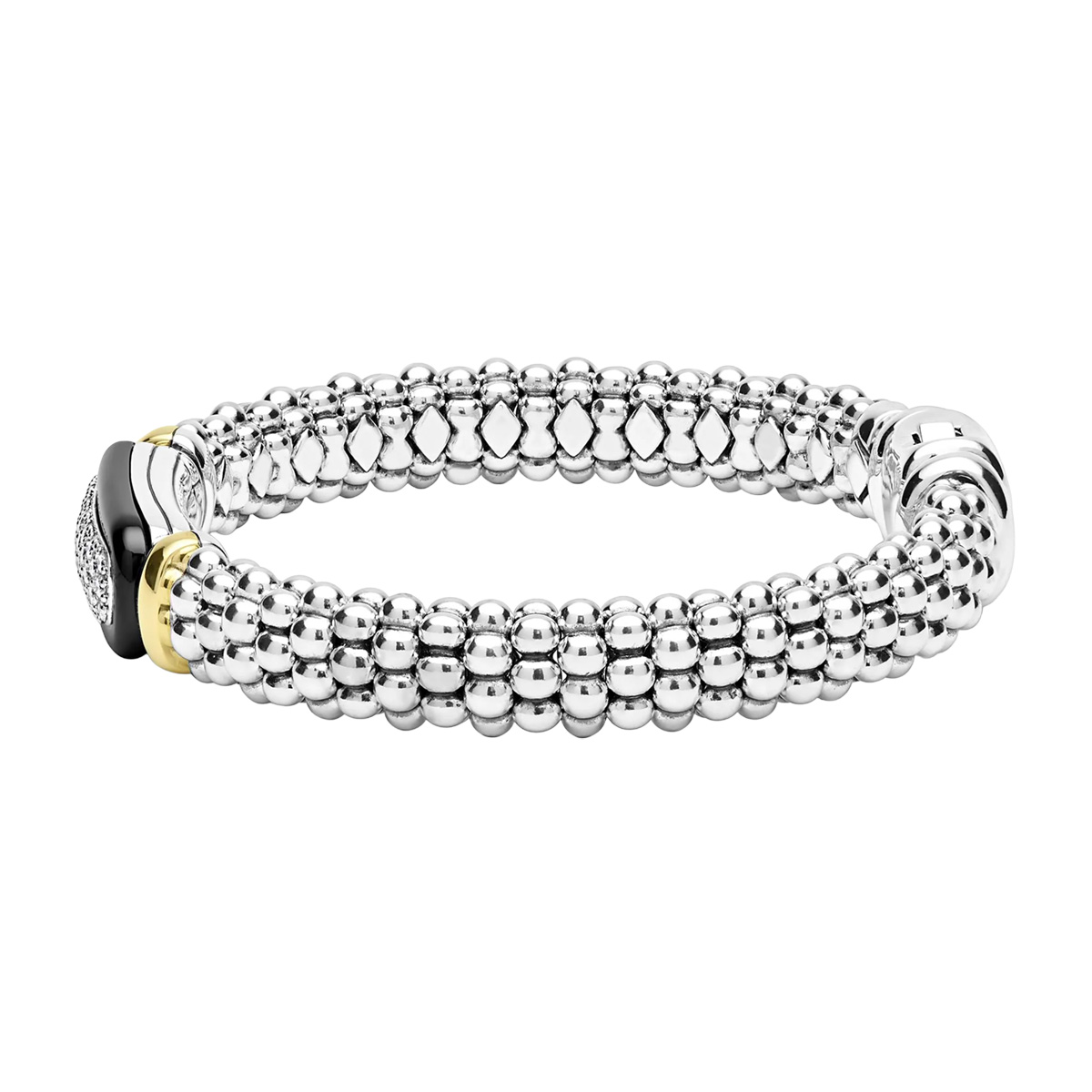 LAGOS Black Caviar Diamond Pavé Bracelet in Sterling Silver, Yellow Gold, & Black Ceramic, 9 mm
