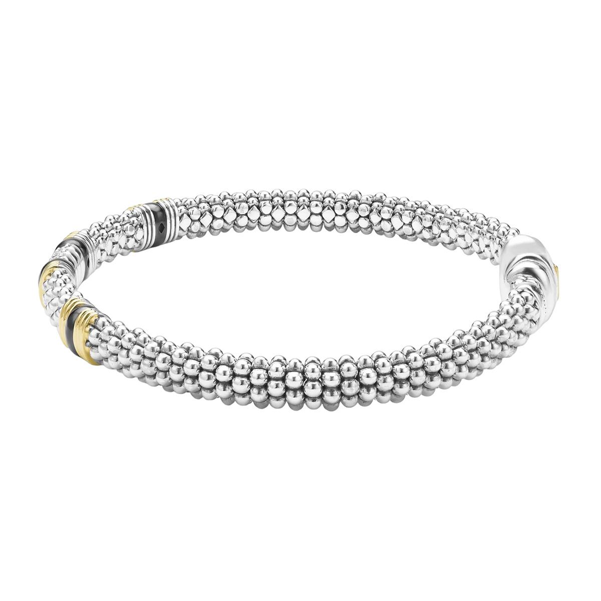 LAGOS Black Caviar Diamond Station Bracelet in Sterling Silver, Yellow Gold, & Black Ceramic, 6 mm