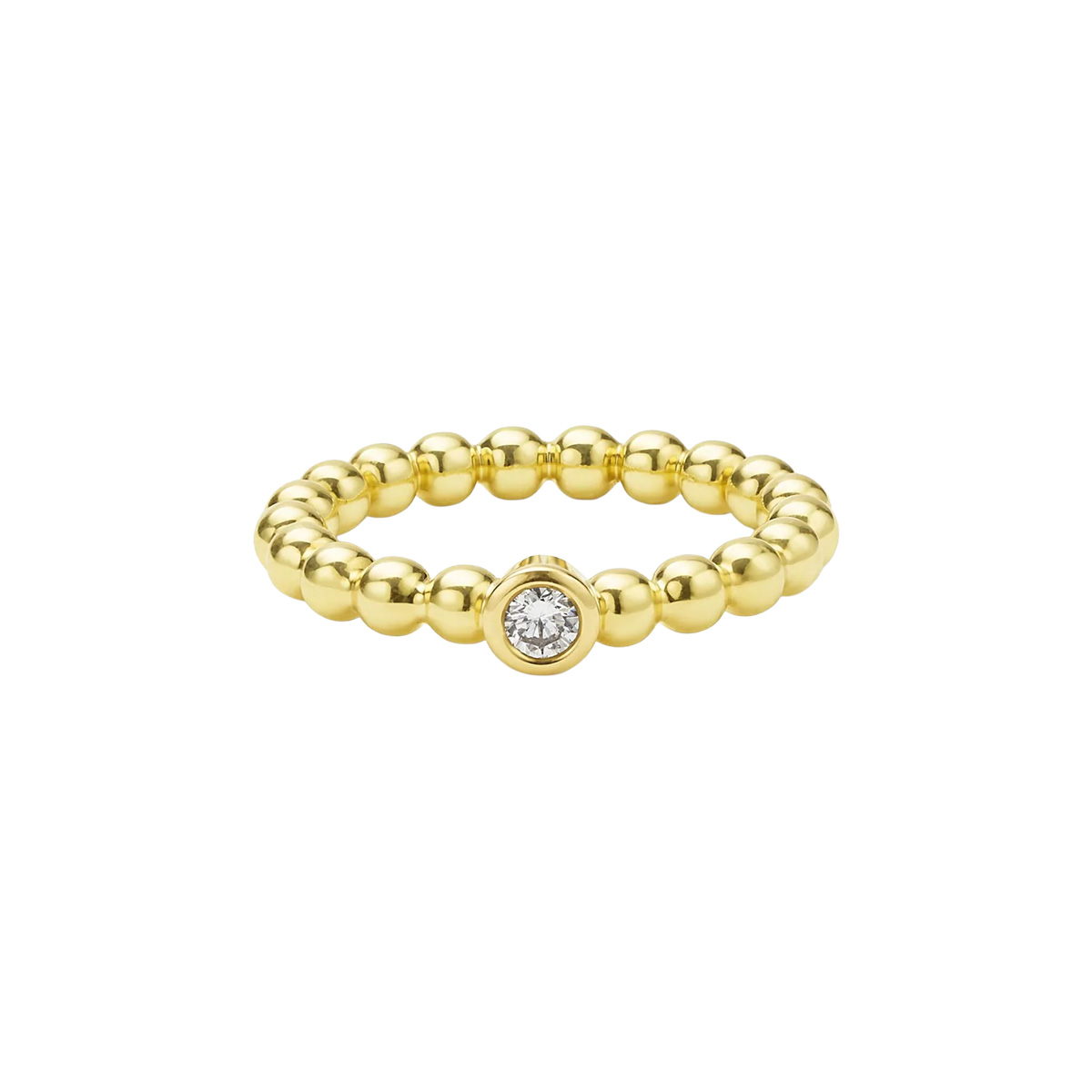 LAGOS Caviar Gold Single Diamond Beaded Ring in Yellow Gold