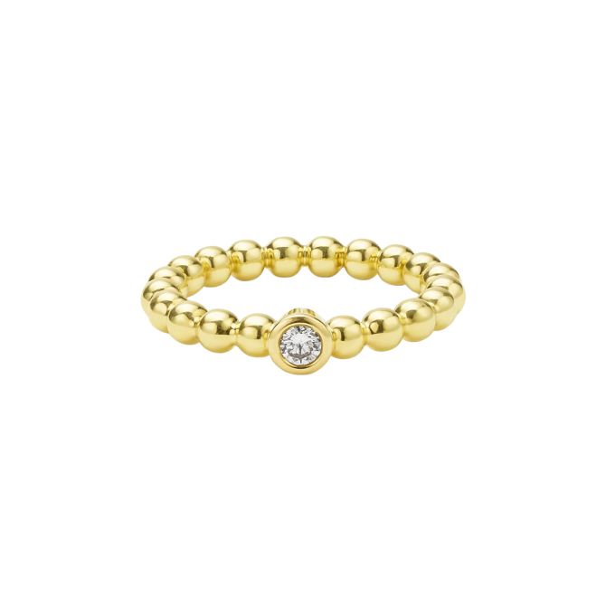 LAGOS Caviar Gold Single Diamond Beaded Ring in Yellow Gold