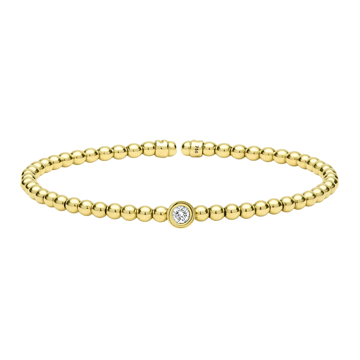 LAGOS Caviar Gold Single Diamond Beaded Cuff Bracelet in Yellow Gold