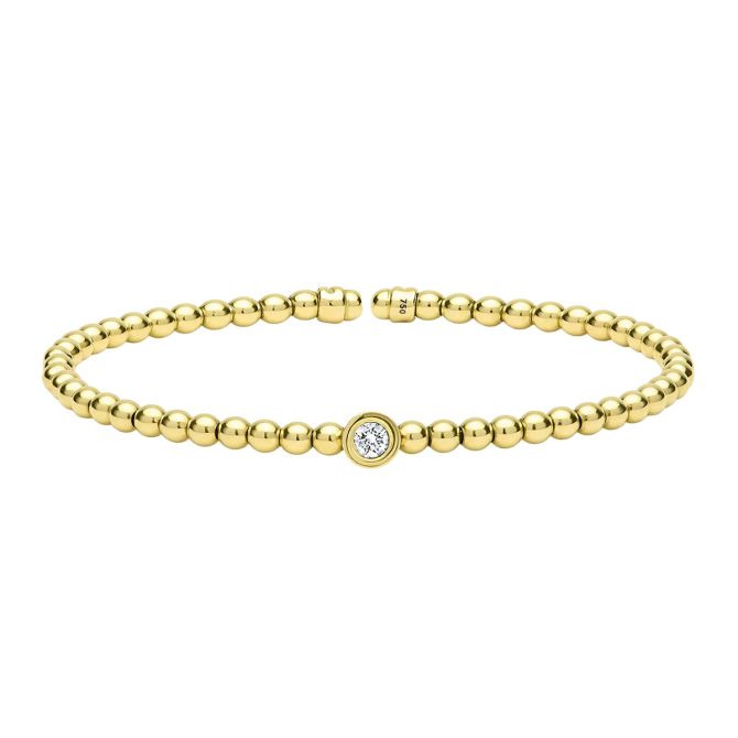 LAGOS Caviar Gold Single Diamond Beaded Cuff Bracelet in Yellow Gold