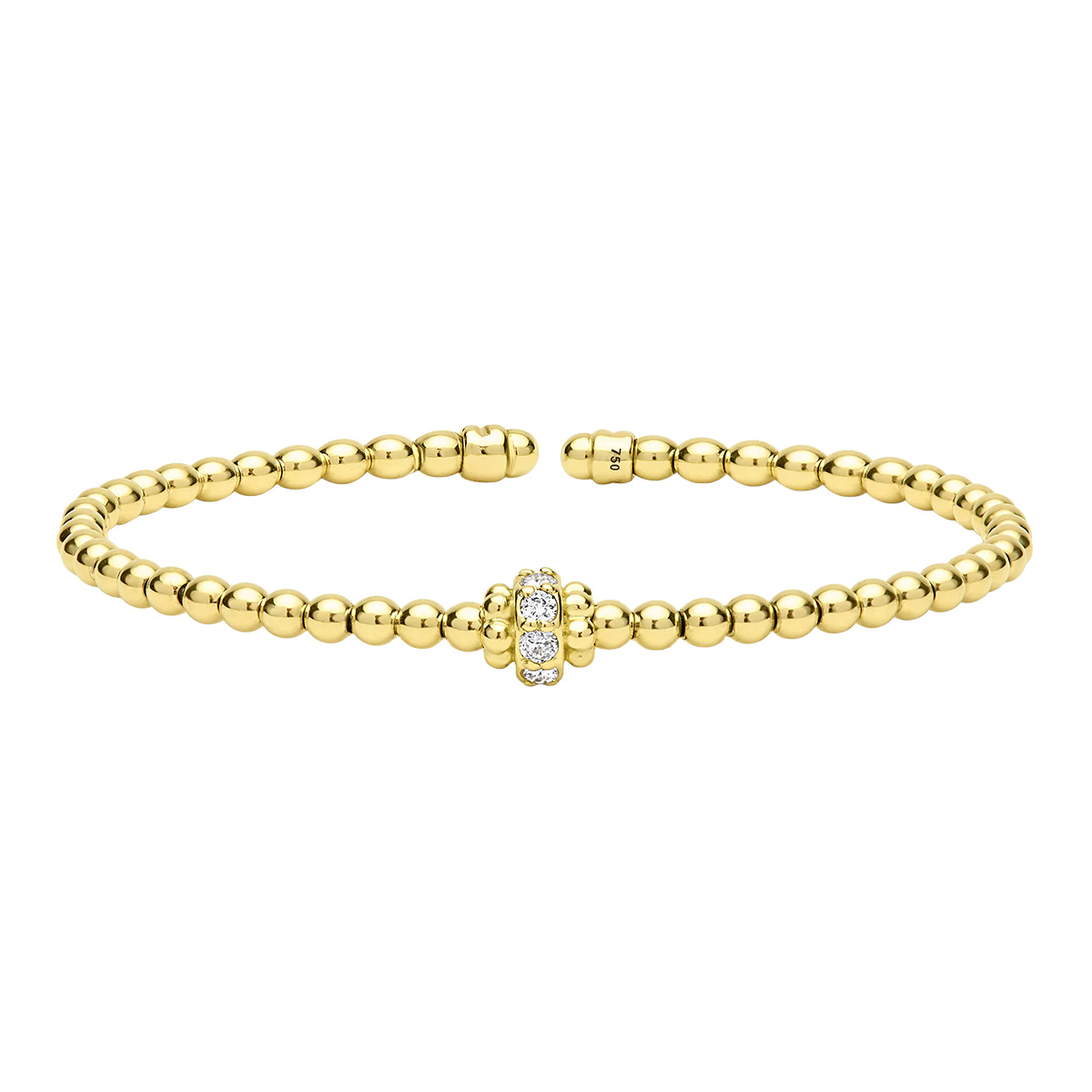LAGOS Caviar Gold Diamond Rondelle Beaded Cuff Bracelet in Yellow Gold