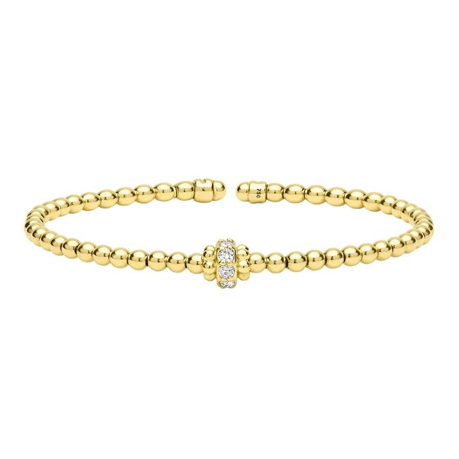 LAGOS Caviar Gold Diamond Rondelle Beaded Cuff Bracelet in Yellow Gold