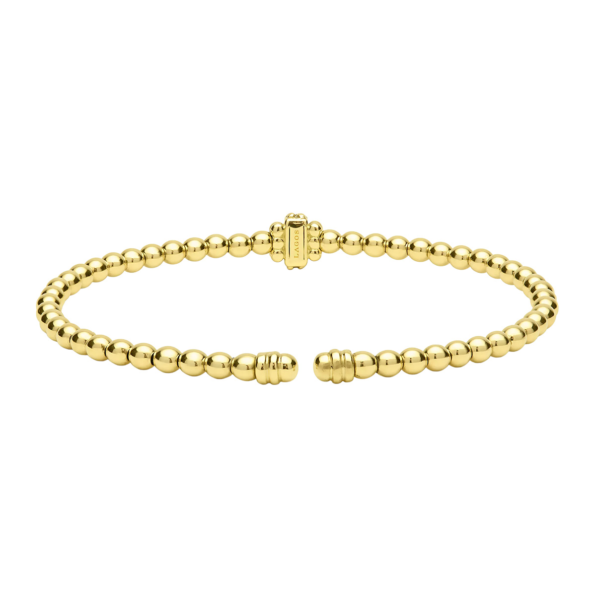 LAGOS Caviar Gold Diamond Rondelle Beaded Cuff Bracelet in Yellow Gold
