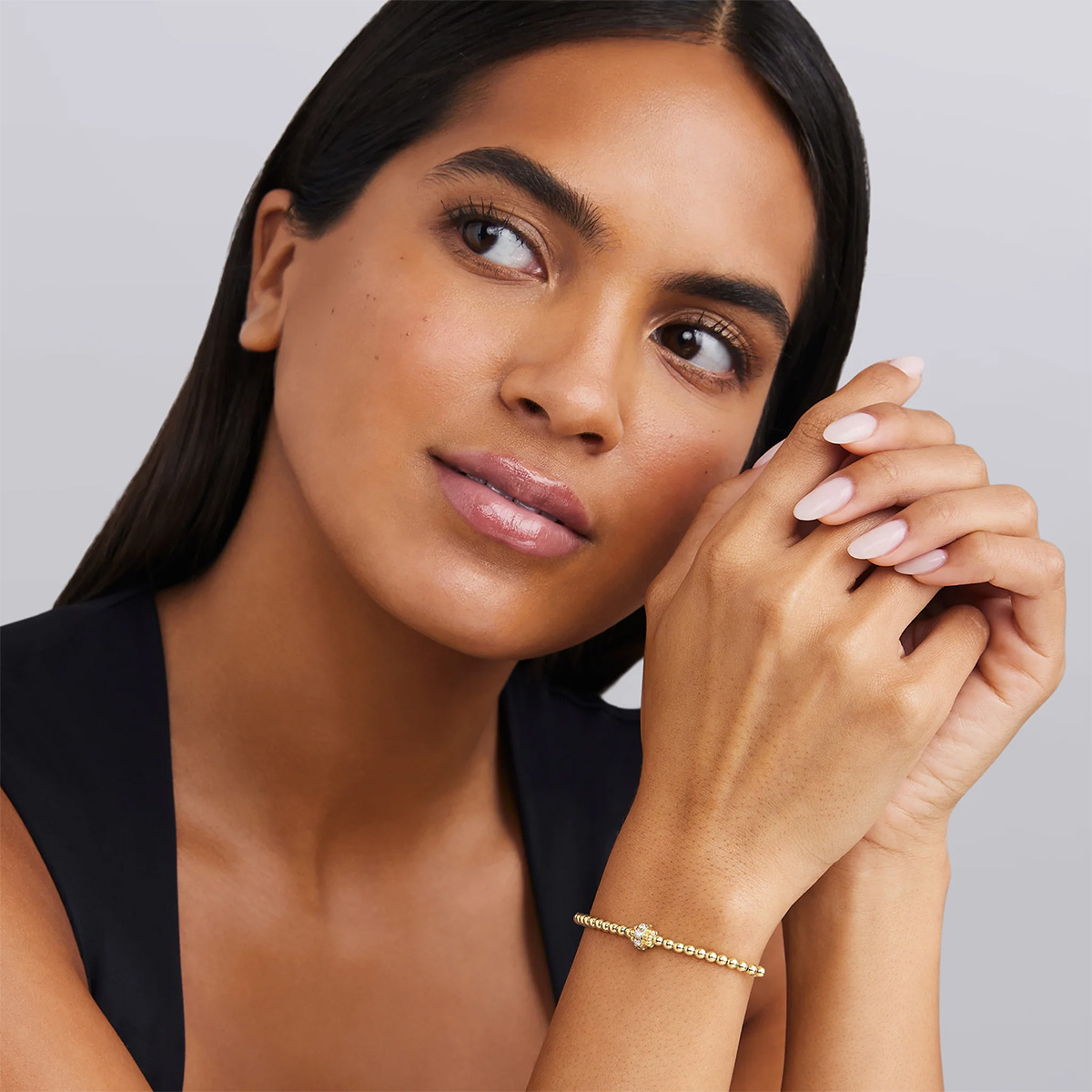 LAGOS Caviar Gold Diamond Rondelle Beaded Cuff Bracelet in Yellow Gold