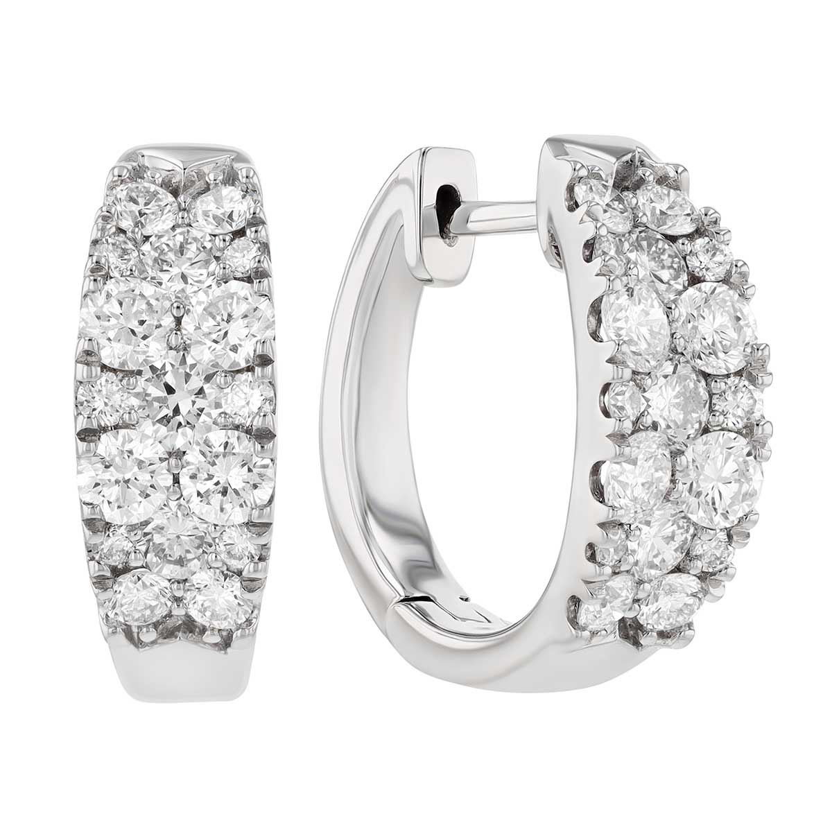 Diamond Pavé Cluster Huggie Hoop Earrings in White Gold