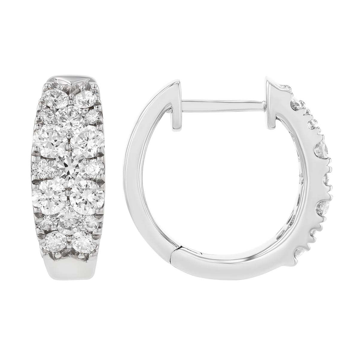 Diamond Pavé Cluster Huggie Hoop Earrings in White Gold